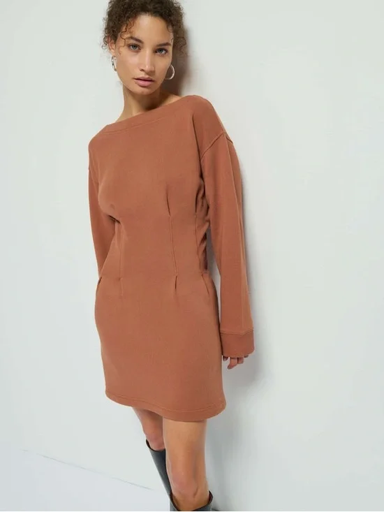 Nation Los Angeles Ronni Mini Dress in Tobacco Brown 100% Cotton Fitted Small - Picture 2 of 8